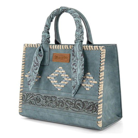 WG-HB-310-8120JN - Wrangler Whipstitch Aztec Satchel/Crossbody with Scarf Handle - Jean