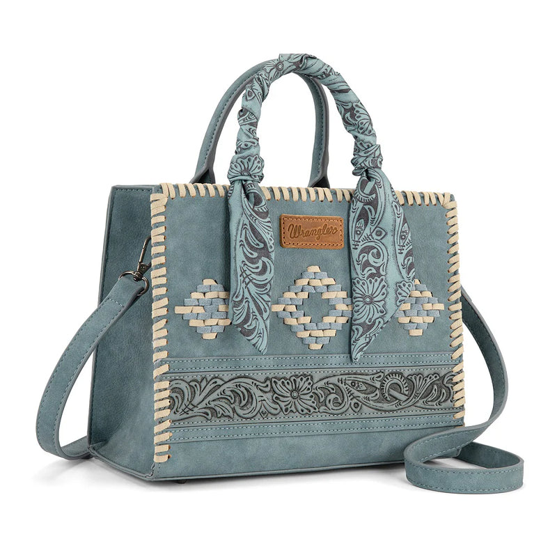 Load image into Gallery viewer, WG-HB-310-8120JN - Wrangler Whipstitch Aztec Satchel/Crossbody with Scarf Handle - Jean
