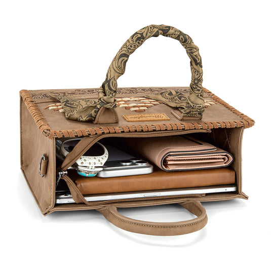 WG-HB-310-8120KH - Wrangler Whipstitch Aztec Satchel/Crossbody with Scarf Handle - Khaki