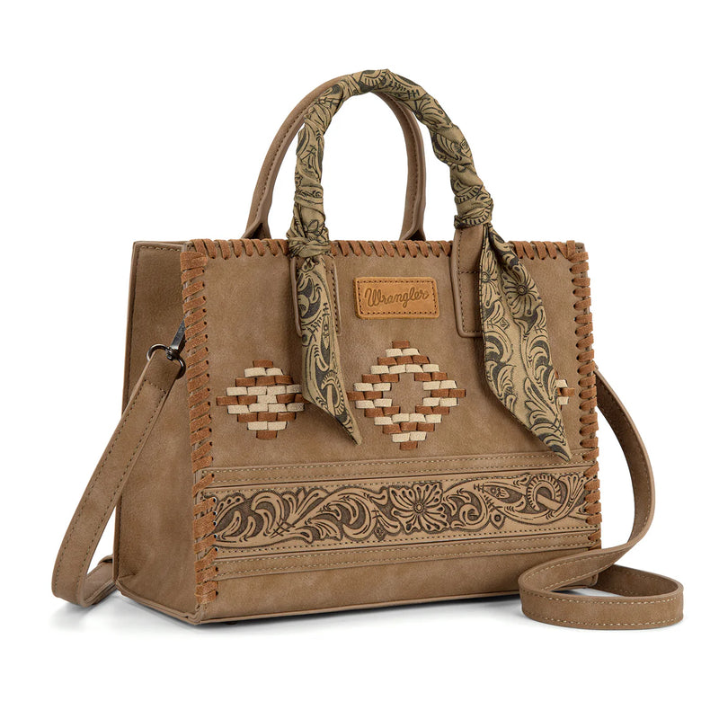 Load image into Gallery viewer, WG-HB-310-8120KH - Wrangler Whipstitch Aztec Satchel/Crossbody with Scarf Handle - Khaki
