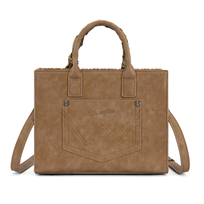 Load image into Gallery viewer, WG-HB-310-8120KH - Wrangler Whipstitch Aztec Satchel/Crossbody with Scarf Handle - Khaki
