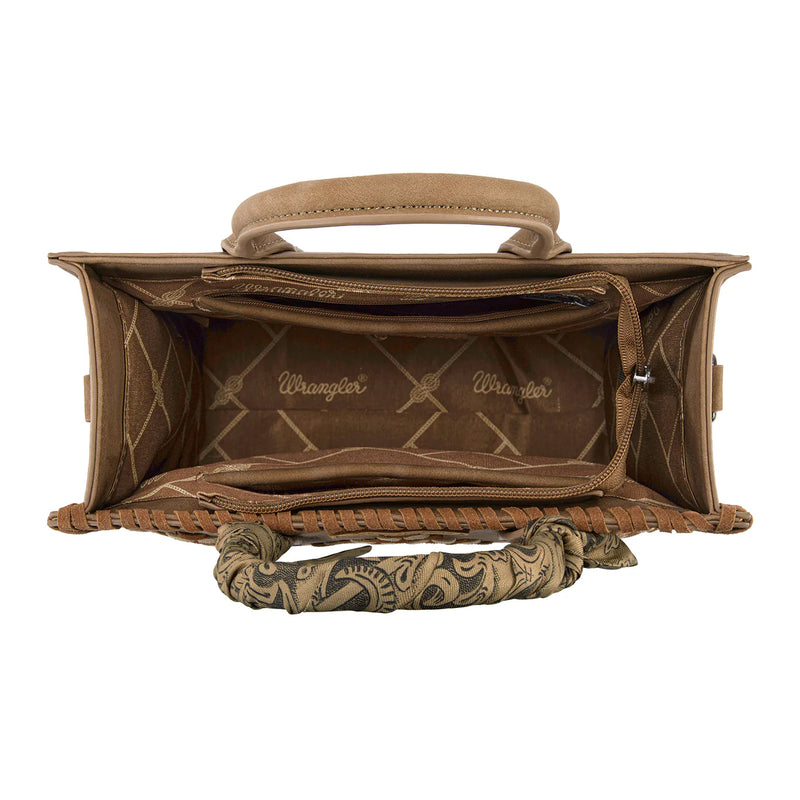 Load image into Gallery viewer, WG-HB-310-8120KH - Wrangler Whipstitch Aztec Satchel/Crossbody with Scarf Handle - Khaki
