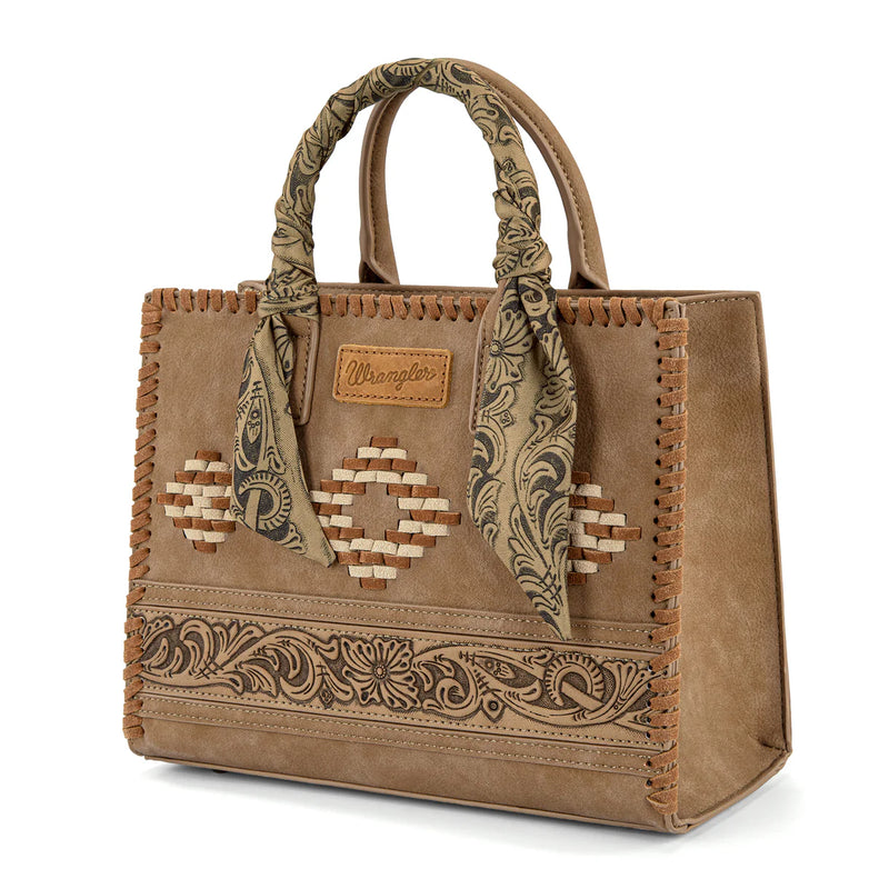 Load image into Gallery viewer, WG-HB-310-8120KH - Wrangler Whipstitch Aztec Satchel/Crossbody with Scarf Handle - Khaki
