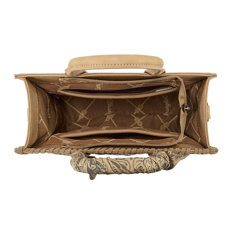 Load image into Gallery viewer, WG-HB-310-8120TN - Wrangler Whipstitch Aztec Satchel/Crossbody with Scarf Handle - Tan
