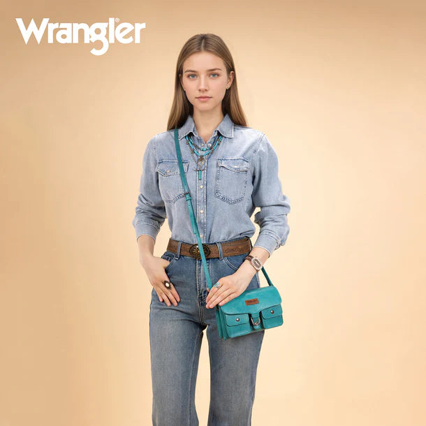 Load image into Gallery viewer, WG320-209TQ - Wrangler Vintage-Inspired Crossbody Bag - Turquoise
