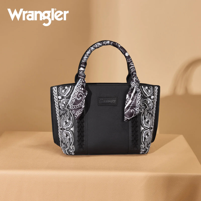 Load image into Gallery viewer, WG331-2005BK - Wrangler Bandana Paisley Print Tote/Crossbody - Black
