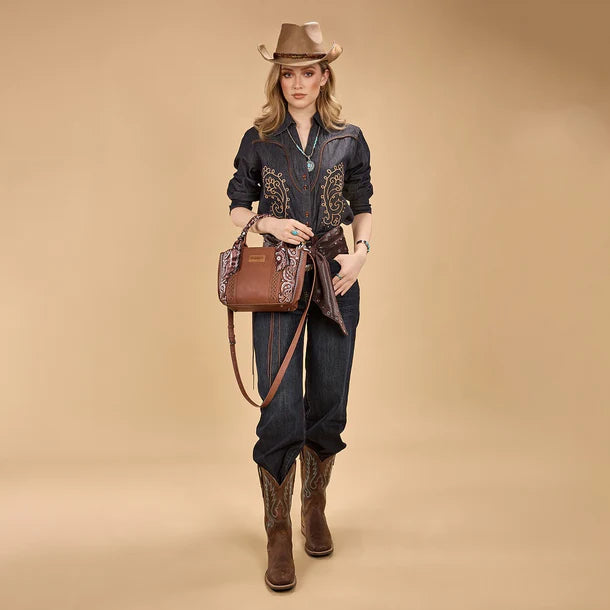 Load image into Gallery viewer, WG331-2005BR - Wrangler Braided Paisley Bandana Tote Bag - Brown
