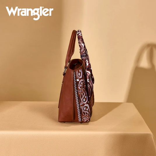 WG331-2005BR - Wrangler Braided Paisley Bandana Tote Bag - Brown