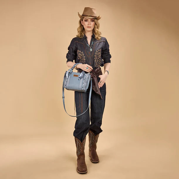 Load image into Gallery viewer, WG331-2005JN - Wrangler Braided Paisley Bandana Tote Bag - Jean
