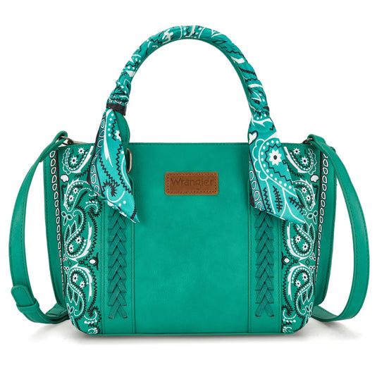 WG331-2005TQ - Wrangler Braided Paisley Bandana Tote Bag - Turquoise