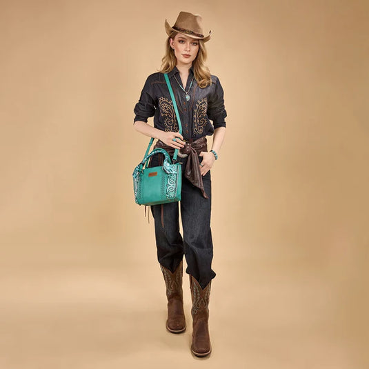 WG331-2005TQ - Wrangler Braided Paisley Bandana Tote Bag - Turquoise