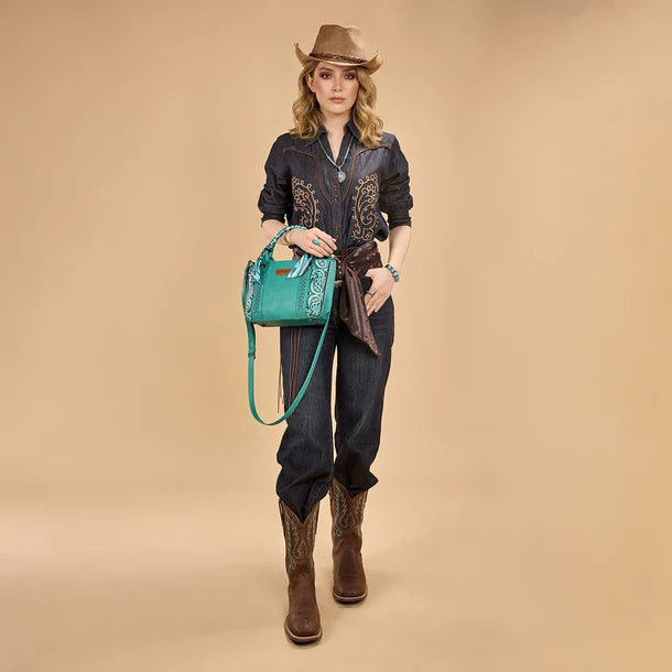 Load image into Gallery viewer, WG331-2005TQ - Wrangler Braided Paisley Bandana Tote Bag - Turquoise
