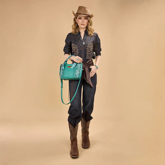 WG331-2005TQ - Wrangler Braided Paisley Bandana Tote Bag - Turquoise