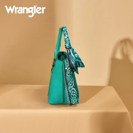 WG331-2005TQ - Wrangler Braided Paisley Bandana Tote Bag - Turquoise