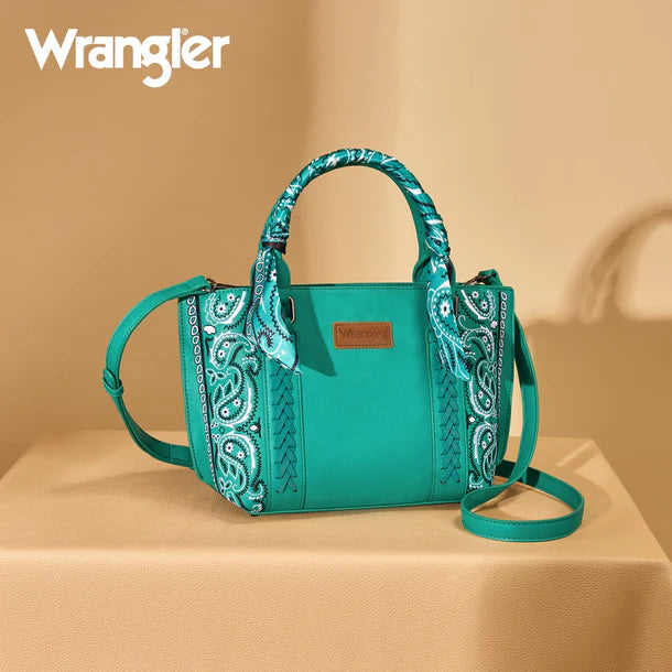 Load image into Gallery viewer, WG331-2005TQ - Wrangler Braided Paisley Bandana Tote Bag - Turquoise
