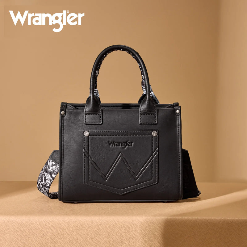 Load image into Gallery viewer, WG331-8120SBK - Wrangler Bandana Paisley Print Tote/Crossbody - Black
