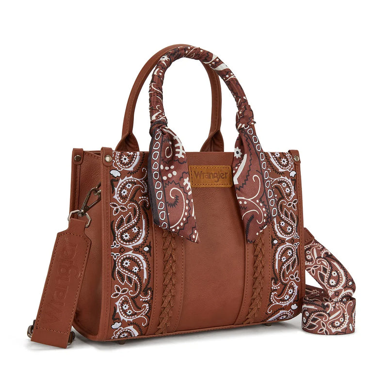Load image into Gallery viewer, WG331-8120SBR - Wrangler Braided Paisley Bandana Tote Bag - Brown
