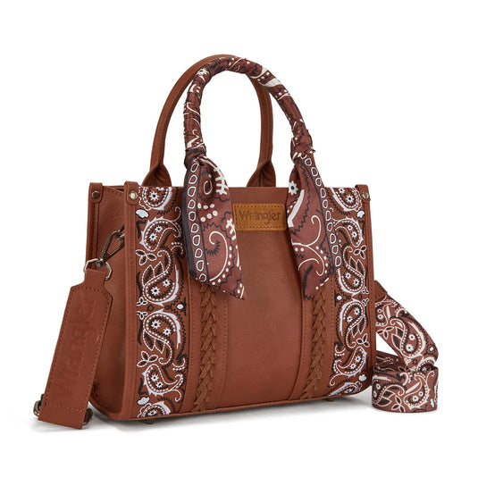 WG331-8120SBR - Wrangler Braided Paisley Bandana Tote Bag - Brown