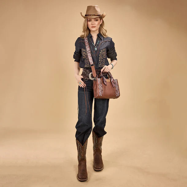 Load image into Gallery viewer, WG331-8120SBR - Wrangler Braided Paisley Bandana Tote Bag - Brown
