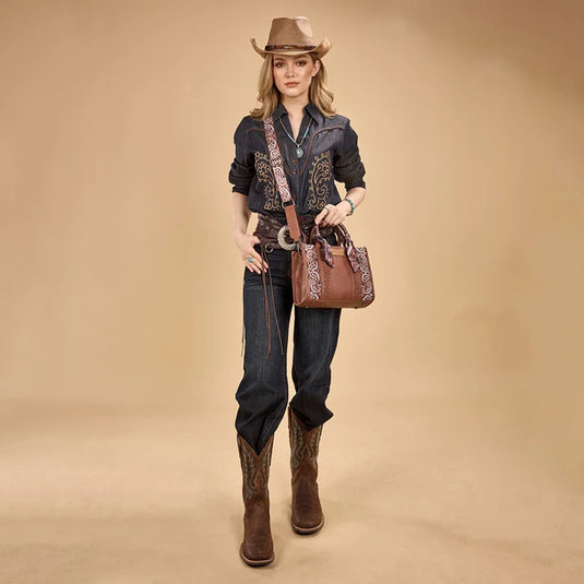 WG331-8120SBR - Wrangler Braided Paisley Bandana Tote Bag - Brown