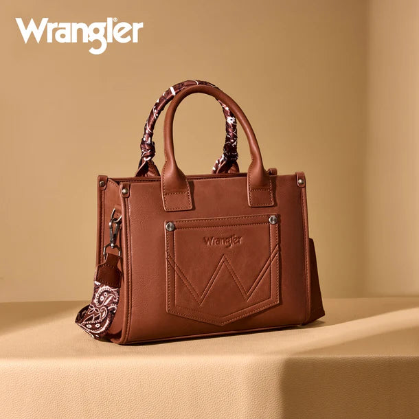 Load image into Gallery viewer, WG331-8120SBR - Wrangler Braided Paisley Bandana Tote Bag - Brown
