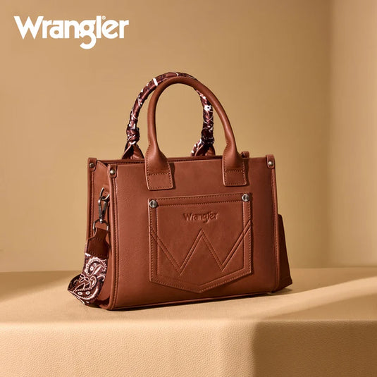 WG331-8120SBR - Wrangler Braided Paisley Bandana Tote Bag - Brown