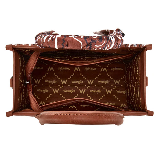 WG331-8120SBR - Wrangler Braided Paisley Bandana Tote Bag - Brown