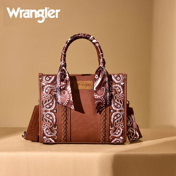Load image into Gallery viewer, WG331-8120SBR - Wrangler Braided Paisley Bandana Tote Bag - Brown
