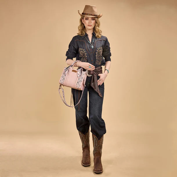 Load image into Gallery viewer, WG331-8120SPK - Wrangler Braided Paisley Bandana Tote Bag - Pink

