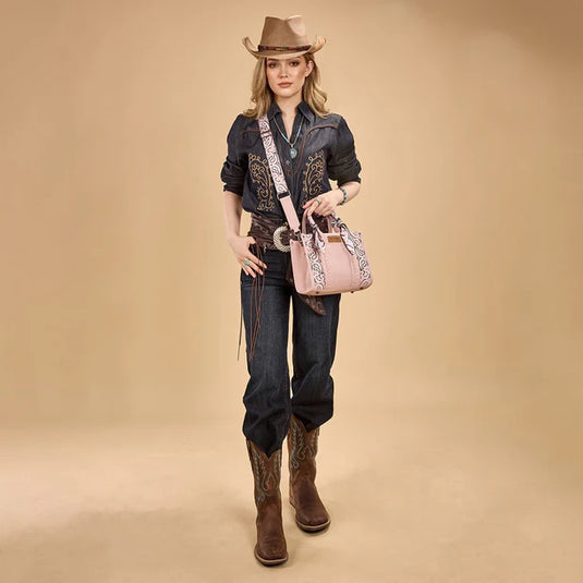 WG331-8120SPK - Wrangler Braided Paisley Bandana Tote Bag - Pink