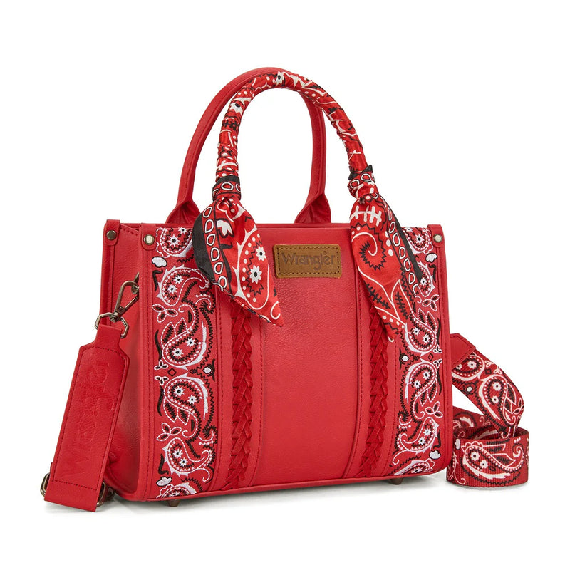 Load image into Gallery viewer, WG331-8120SRD - Wrangler Braided Paisley Bandana Tote Bag - Red
