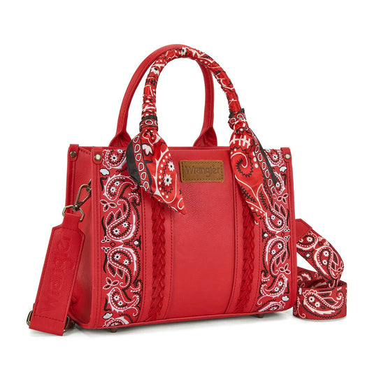 WG331-8120SRD - Wrangler Braided Paisley Bandana Tote Bag - Red