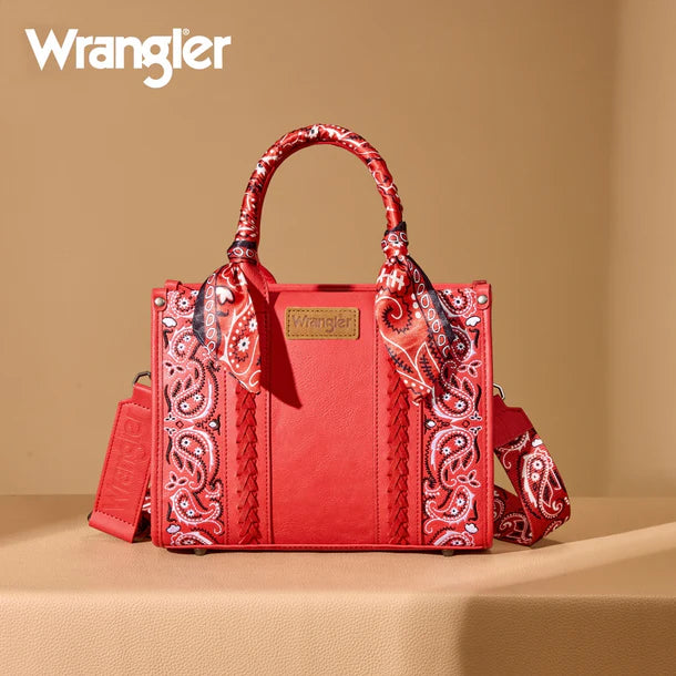 Load image into Gallery viewer, WG331-8120SRD - Wrangler Braided Paisley Bandana Tote Bag - Red
