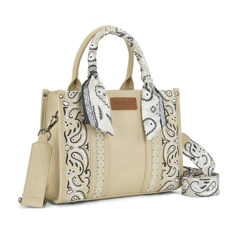 Load image into Gallery viewer, WG331-8120STN - Wrangler Braided Paisley Bandana Tote Bag - Tan
