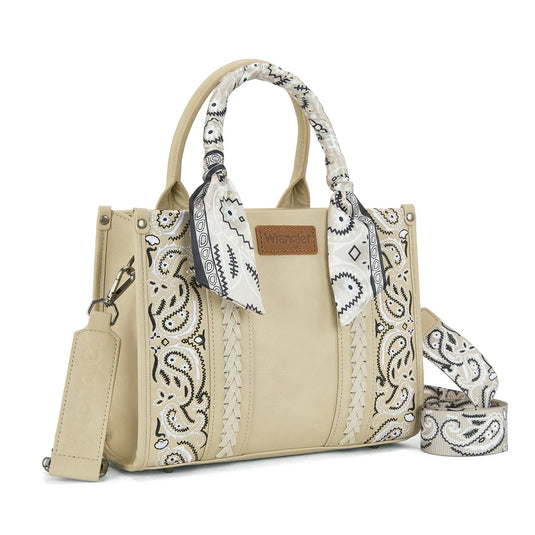 WG331-8120STN - Wrangler Braided Paisley Bandana Tote Bag - Tan