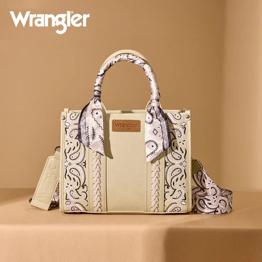 WG331-8120STN - Wrangler Braided Paisley Bandana Tote Bag - Tan