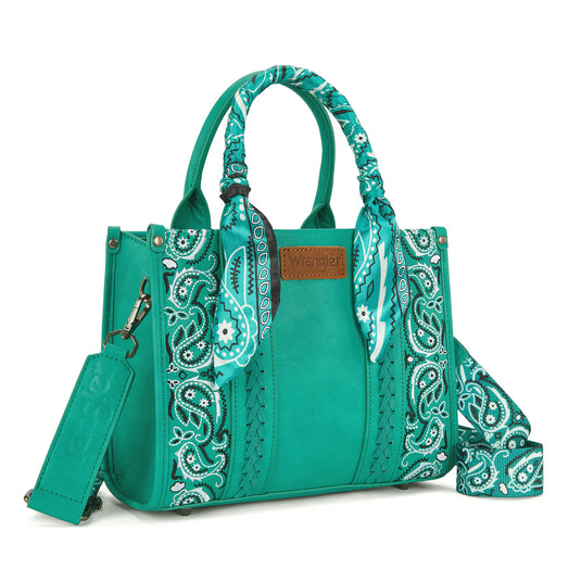 WG331-8120STQ - Wrangler Braided Paisley Bandana Tote Bag - Turquoise