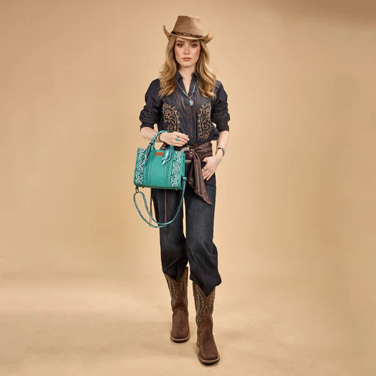 WG331-8120STQ - Wrangler Braided Paisley Bandana Tote Bag - Turquoise