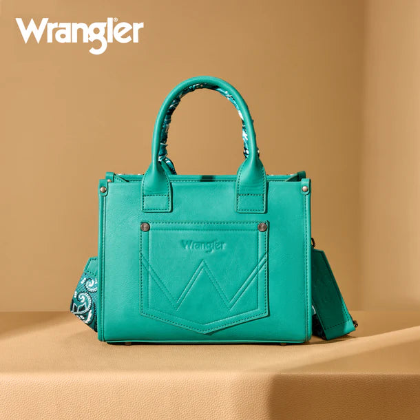 Load image into Gallery viewer, WG331-8120STQ - Wrangler Braided Paisley Bandana Tote Bag - Turquoise
