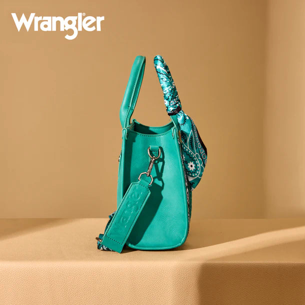 Load image into Gallery viewer, WG331-8120STQ - Wrangler Braided Paisley Bandana Tote Bag - Turquoise
