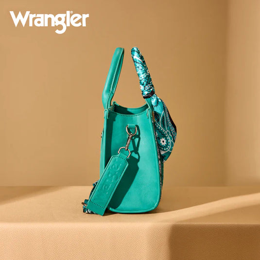 WG331-8120STQ - Wrangler Braided Paisley Bandana Tote Bag - Turquoise