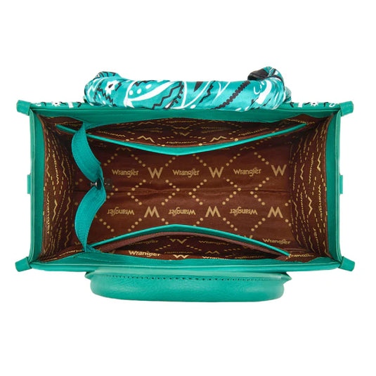 WG331-8120STQ - Wrangler Braided Paisley Bandana Tote Bag - Turquoise