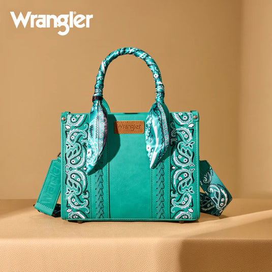 WG331-8120STQ - Wrangler Braided Paisley Bandana Tote Bag - Turquoise