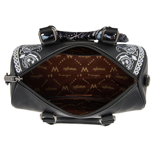 WG331-9012BK - Wrangler Bandana Paisley Print Barrel Crossbody - Black