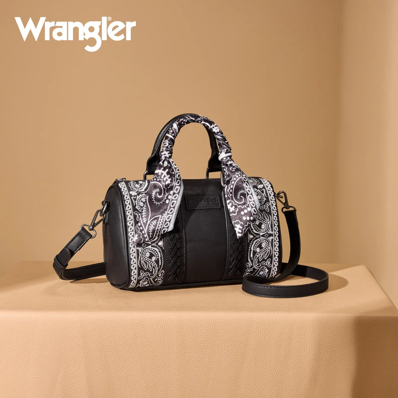 Load image into Gallery viewer, WG331-9012BK - Wrangler Bandana Paisley Print Barrel Crossbody - Black
