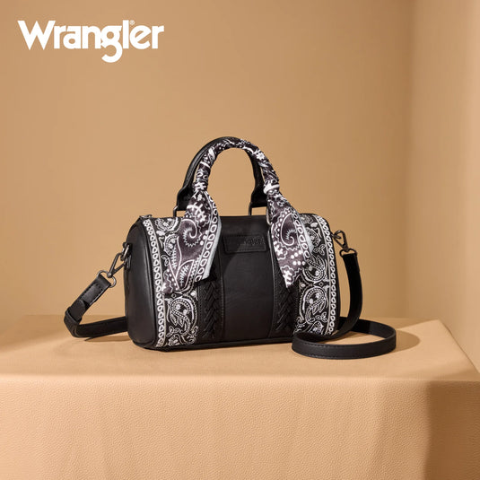 WG331-9012BK - Wrangler Bandana Paisley Print Barrel Crossbody - Black
