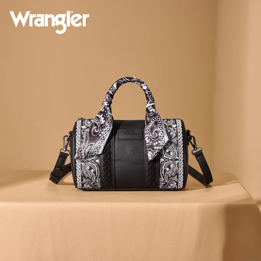 WG331-9012BK - Wrangler Bandana Paisley Print Barrel Crossbody - Black