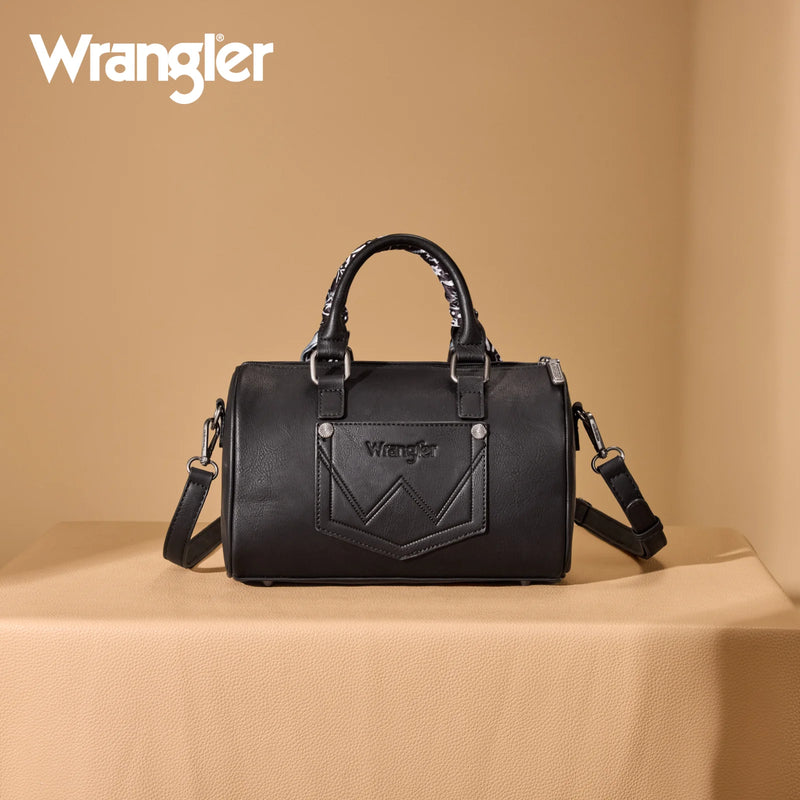 Load image into Gallery viewer, WG331-9012BK - Wrangler Bandana Paisley Print Barrel Crossbody - Black
