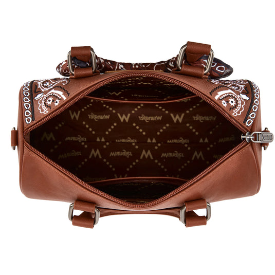 WG331-9012BR - Wrangler Bandana Paisley Print Barrel Crossbody - Brown