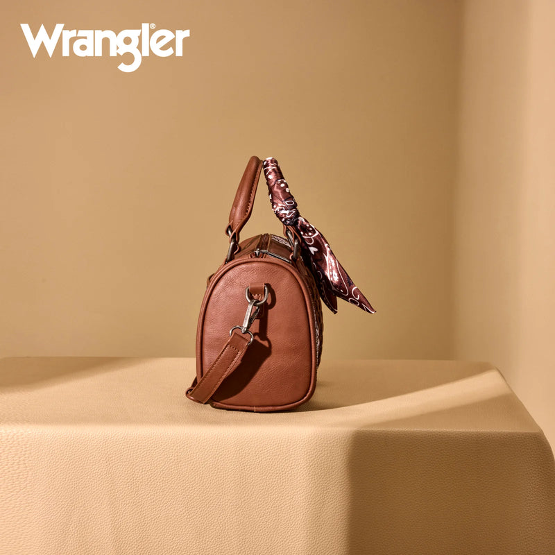 Load image into Gallery viewer, WG331-9012BR - Wrangler Bandana Paisley Print Barrel Crossbody - Brown
